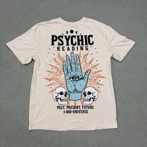Recycled Threads Psychic Reading Graphic T-Shirt Cream Mens Medium
